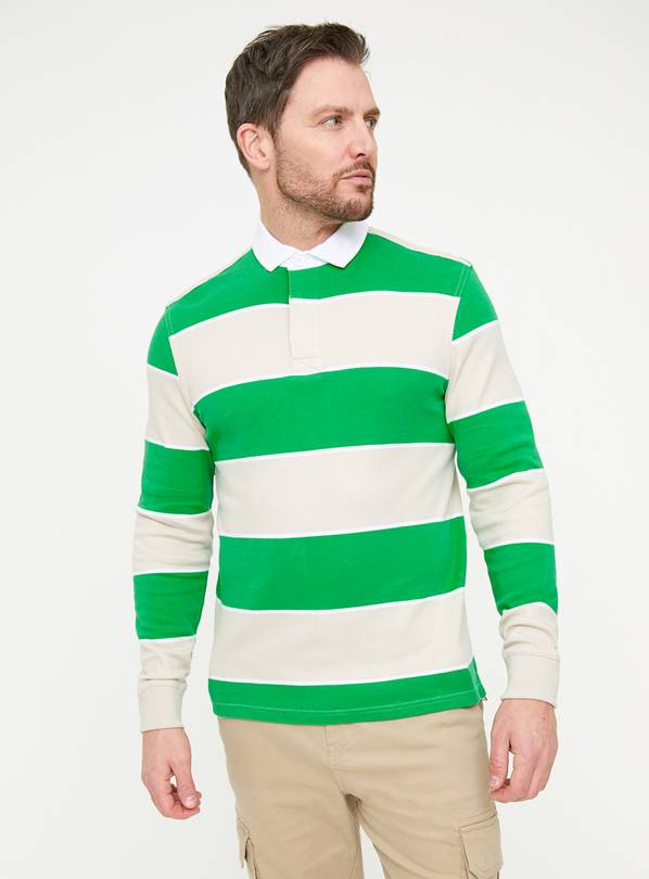 Green Stripe Rugby Polo Shirt  XL